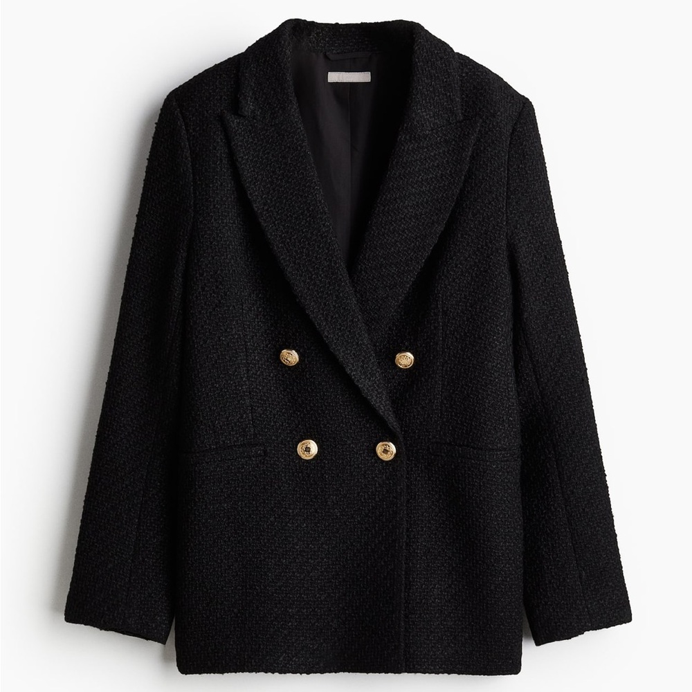 H&M TEXTURED WEAVE BLAZER XS Black - Picture 4 of 11